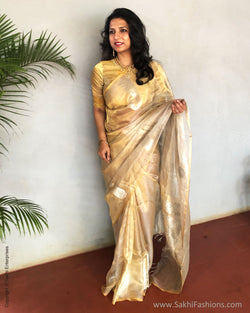 EE-S25201 Silver Gold Tissue Sari