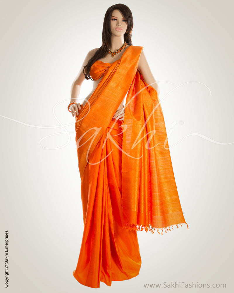 MSM-26895 - Orange &  Pure Kanchi Silk Saree