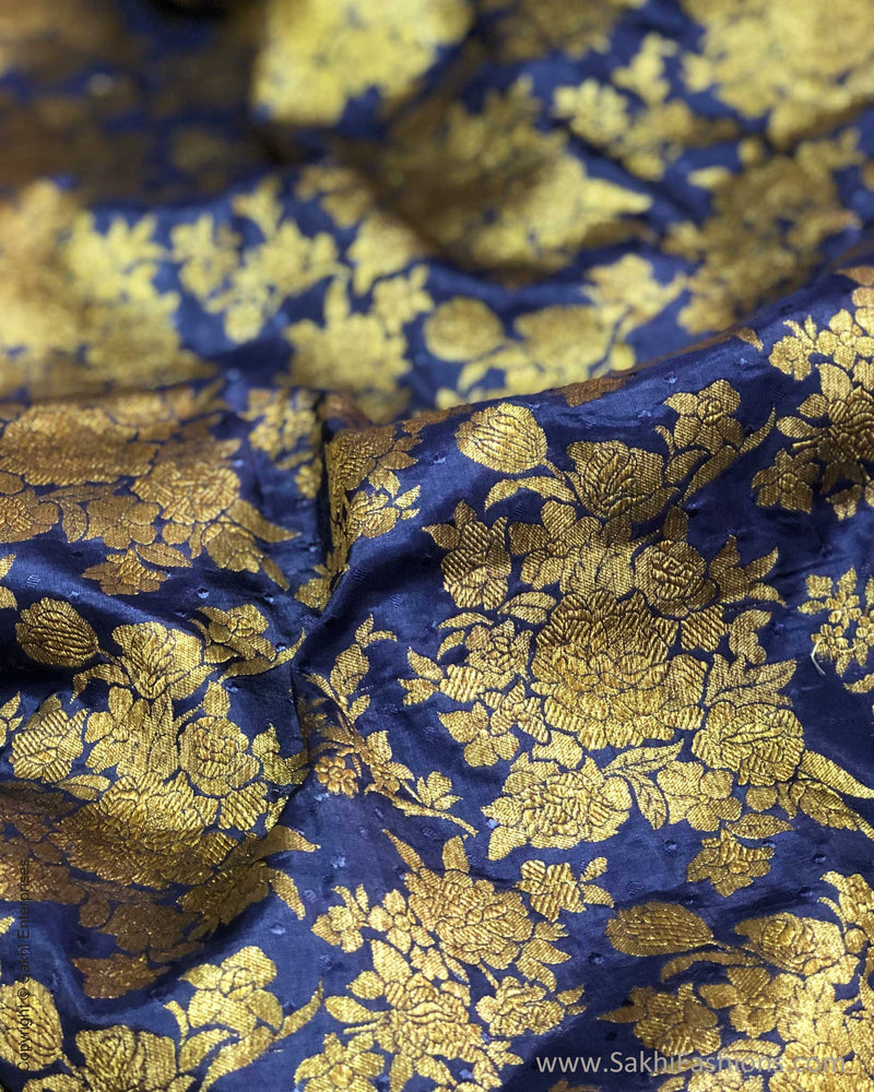 BL-S26680 Blue Banarsi Blouse Fabric