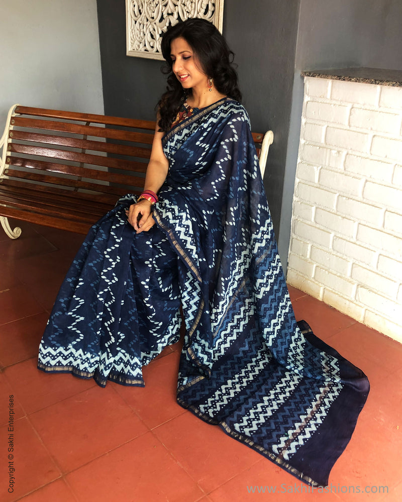 Superb Navy Blue Chanderi Saree