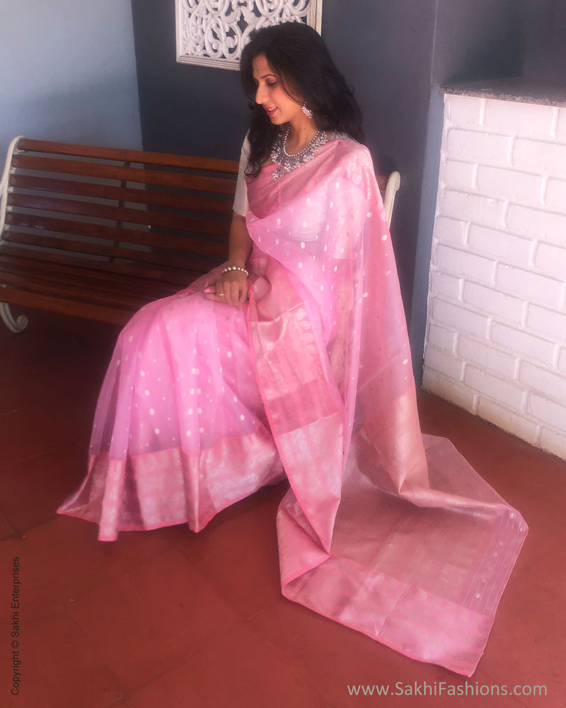 Buy Coral Pink Chanderi Silk Saree With Pashmina Silk Shawl Online - Your  Indian Wear
