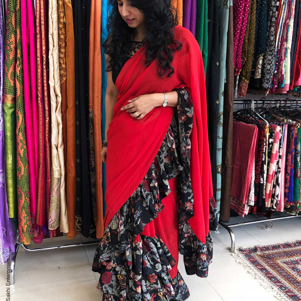 NIGHT TULIP RUFFLE SAREE | Parul Gandhi Label