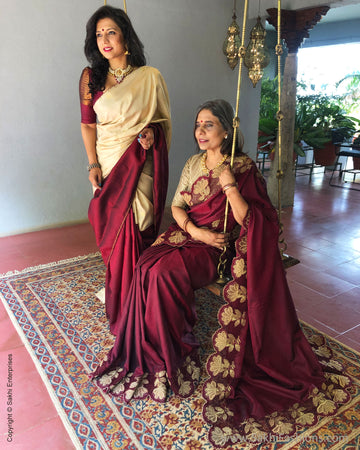 Buy Flosive Women's Rama Kanjivaram Saree With Matching Maroon Blouse at  Amazon.in