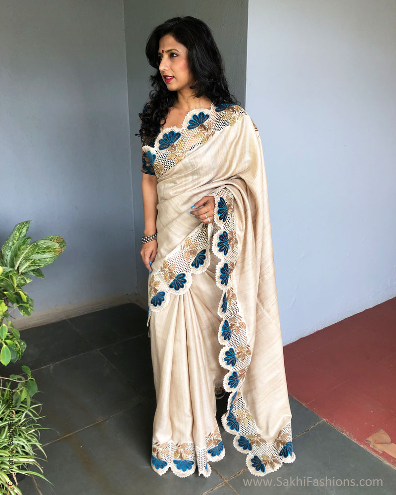 Cotton kota foil mirror cut work saree – www.vannamayil.com