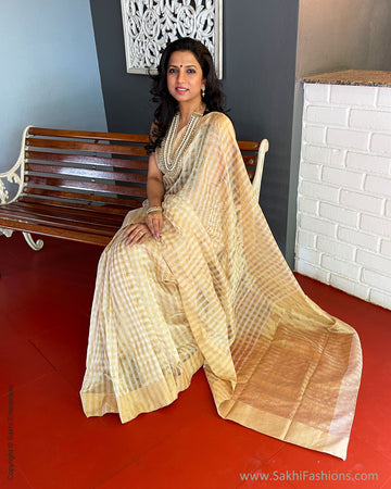 Cream Color Wedding Saree in Lichi Silk With Jacquard Weaving Zari Work in  USA, UK, Malaysia, South Africa, Dubai, Singapore