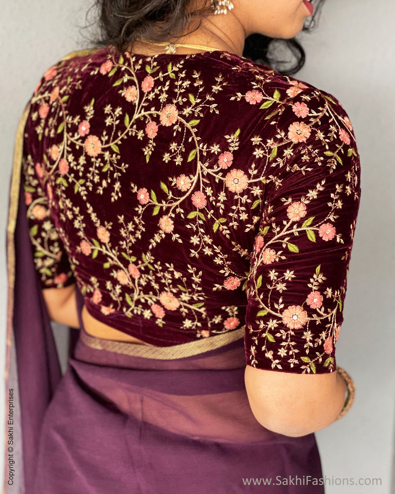 EE-S39212 Burgundy Chiffon Sari