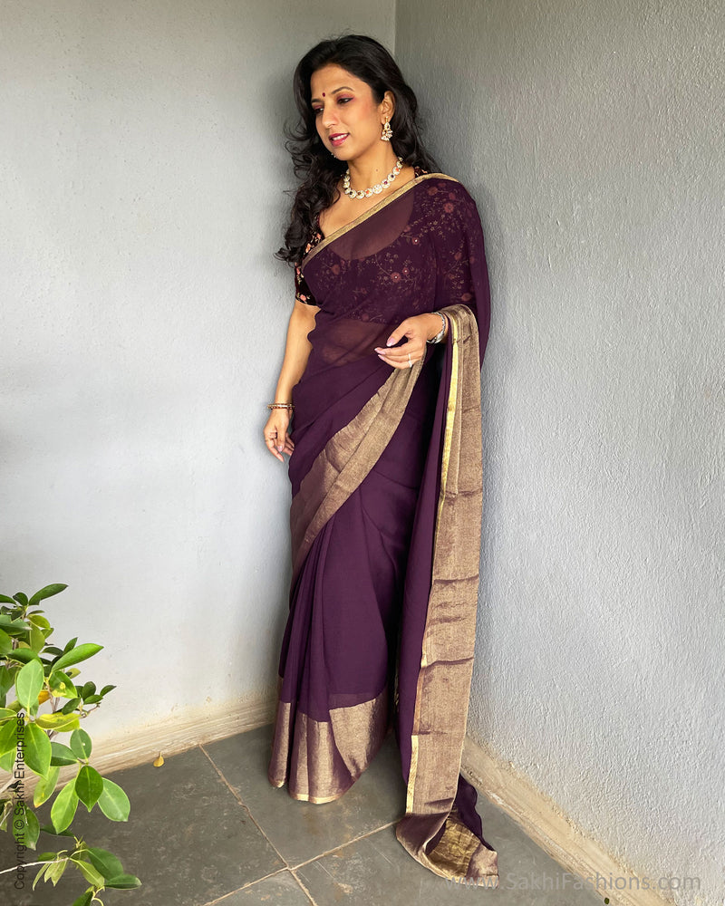 EE-S39212 Burgundy Chiffon Sari