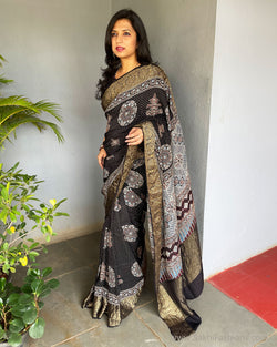 EE-S50864 Black Ajrakh Saree