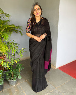 EE-S57137 Pure Linen Black Sari