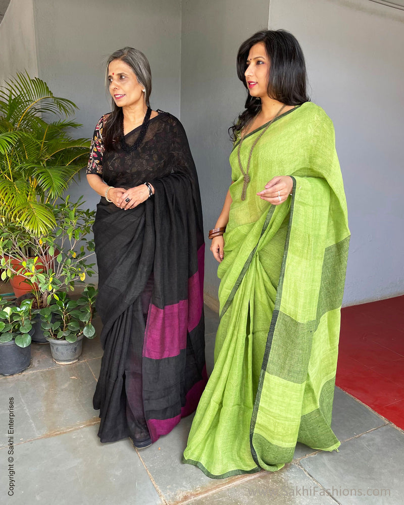 EE-S57137 Pure Linen Black Sari