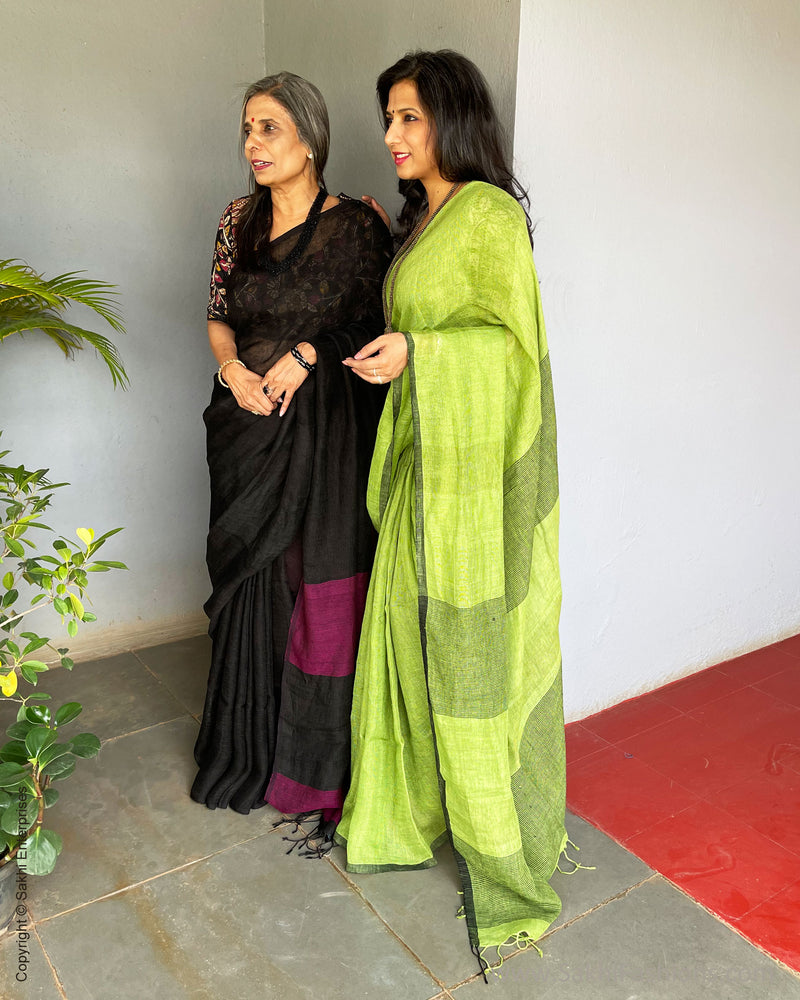 EE-S57137 Pure Linen Black Sari