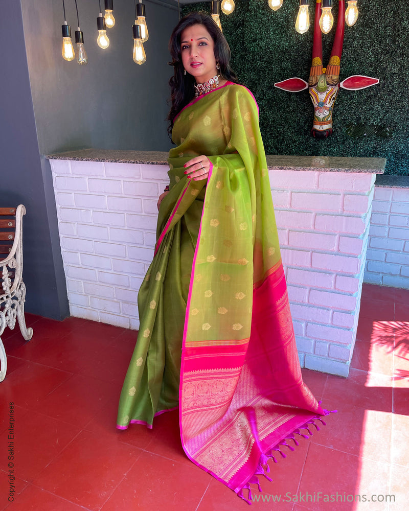 CM - Parrot Green Colour Lichi Silk Saree