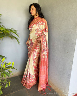 EE-S58810 Peach Tussar Sari