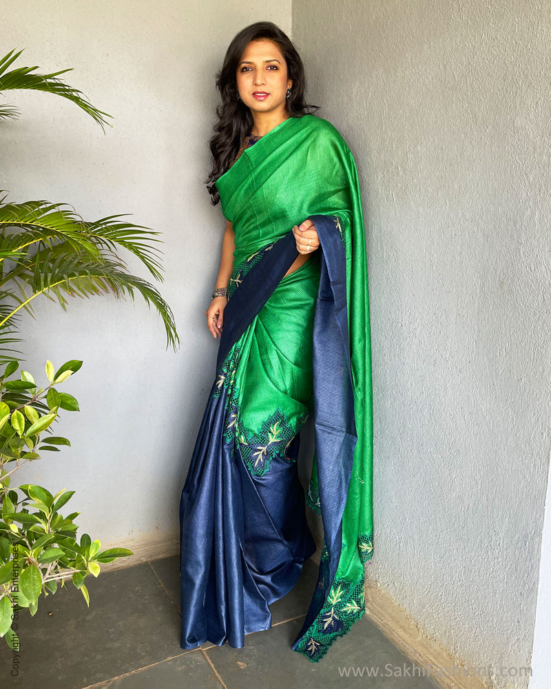 Blue Green Pure Tussar Silk Saree | Sakhi Fashions – sakhifashions