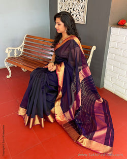 EE-S50634 Blue Maheshwari Sari