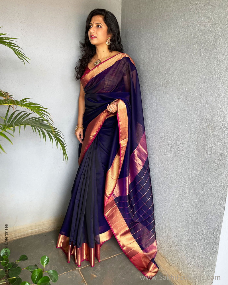 EE-S50634 Blue Maheshwari Sari