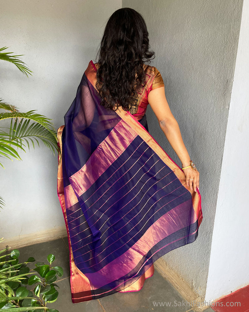 EE-S50634 Blue Maheshwari Sari