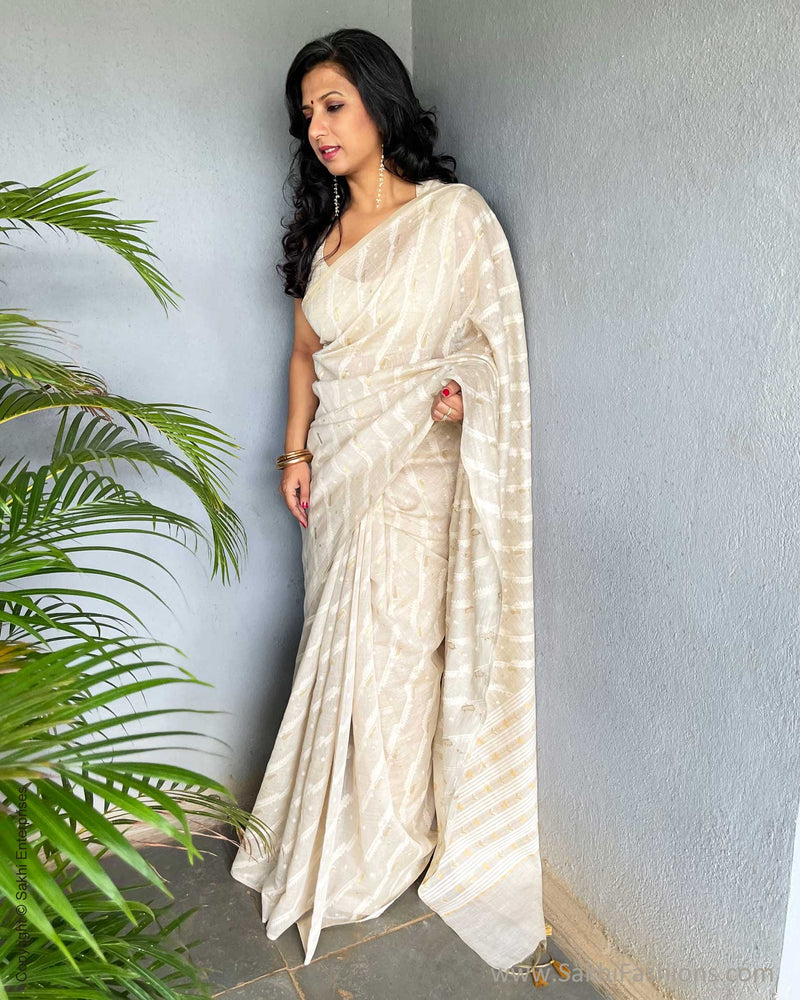 EE-V08106 Linen cream mustard Sari