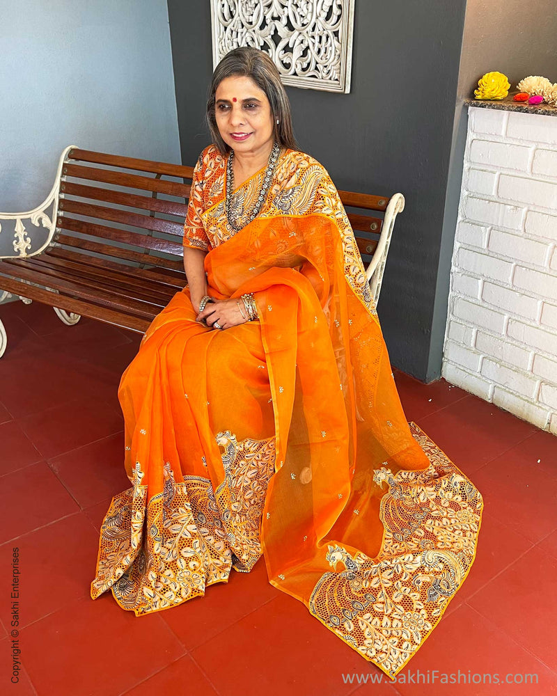 Orange Georgette Sequins Saree – Shopaholics Choice