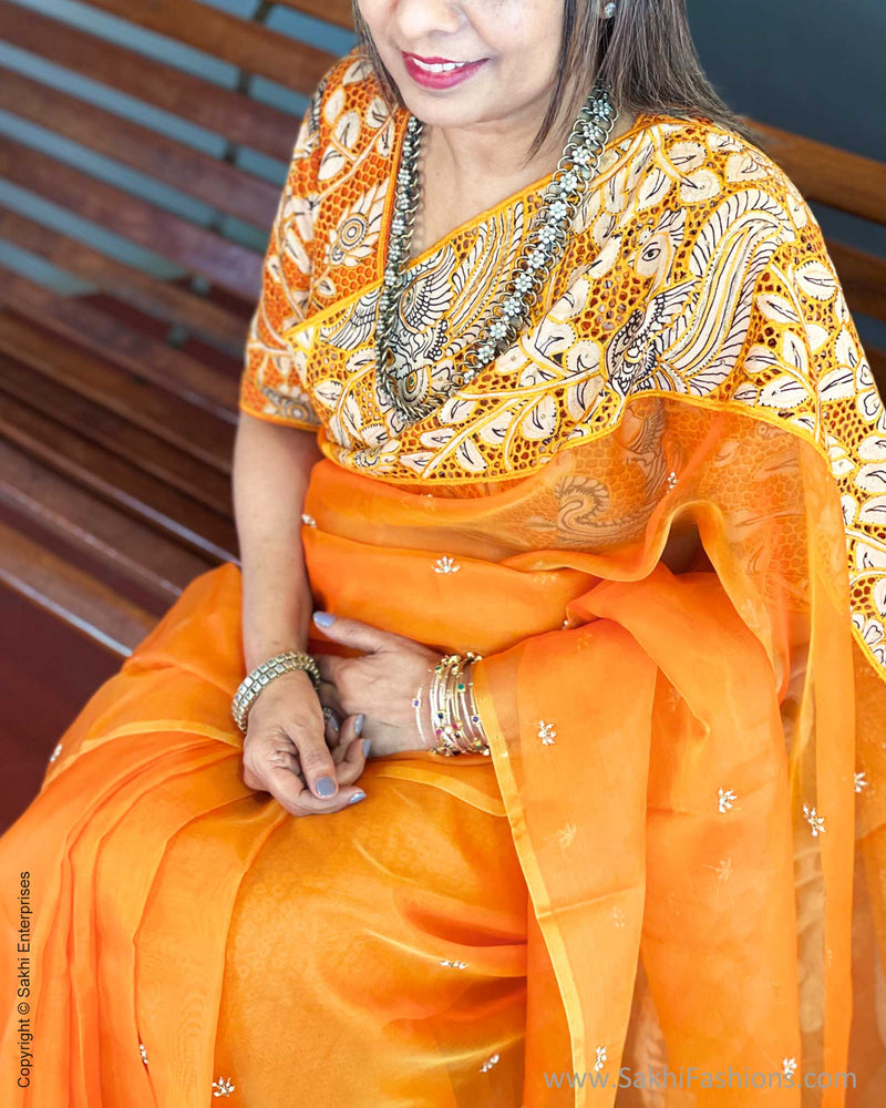 Buy Princeton Orange Silk Saree online-Nitaraa – NITARAA