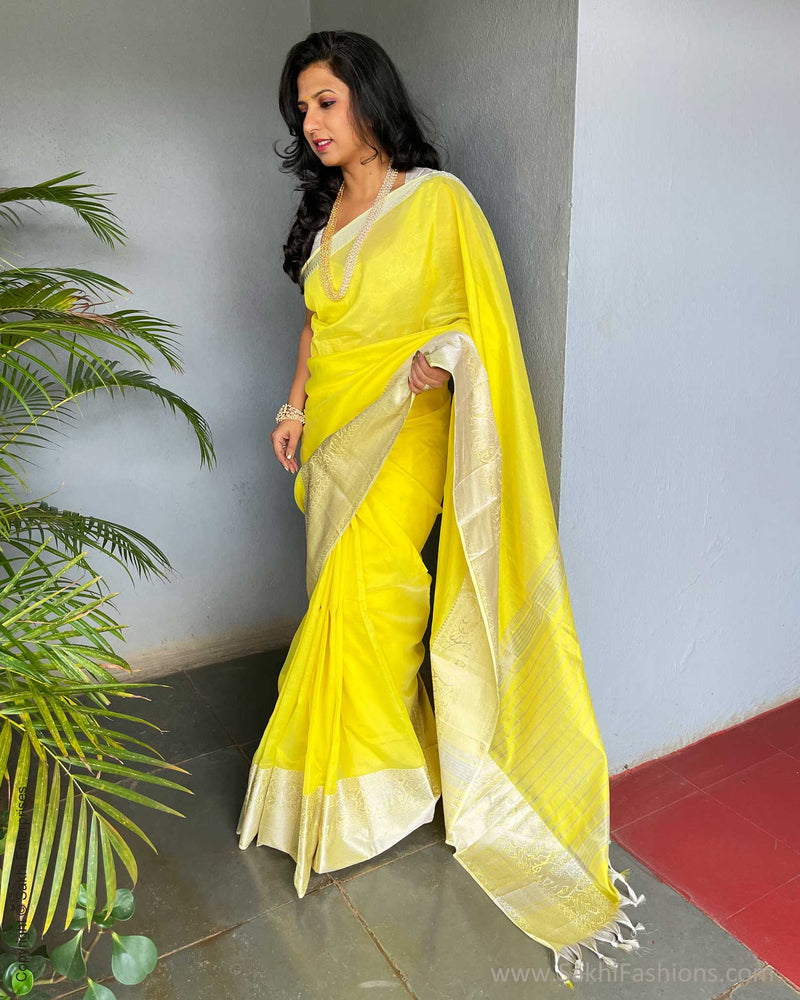 Shop Stunning Yellow Printed Raw Silk Saree Online in USA |Zari Border –  Pure Elegance