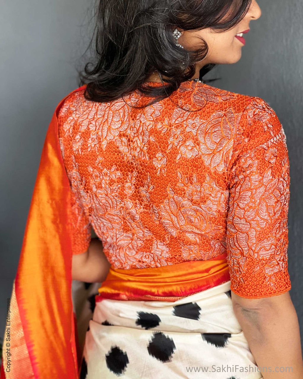 Orange saree hot sale blouse designs