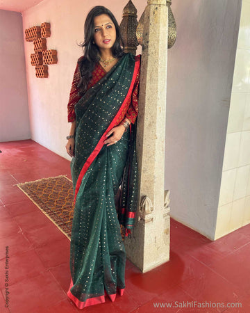 Heavy Sequins Work Green Color Saree With Matching Blouse