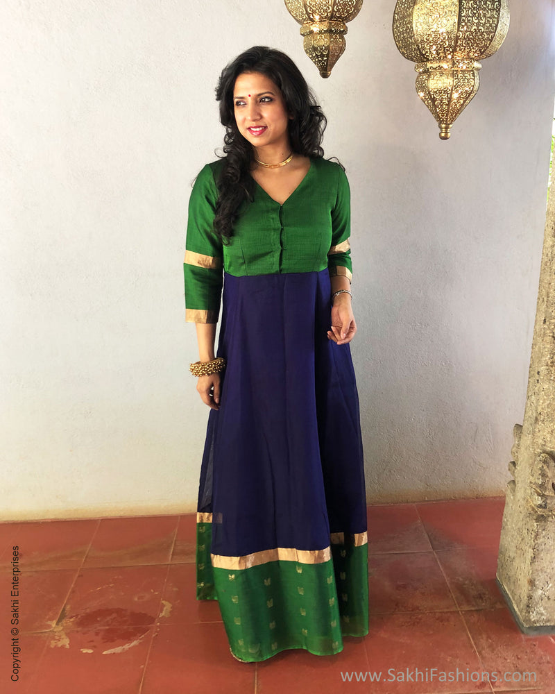 EE-S24221 BlueGreen Sari Dress – sakhifashions