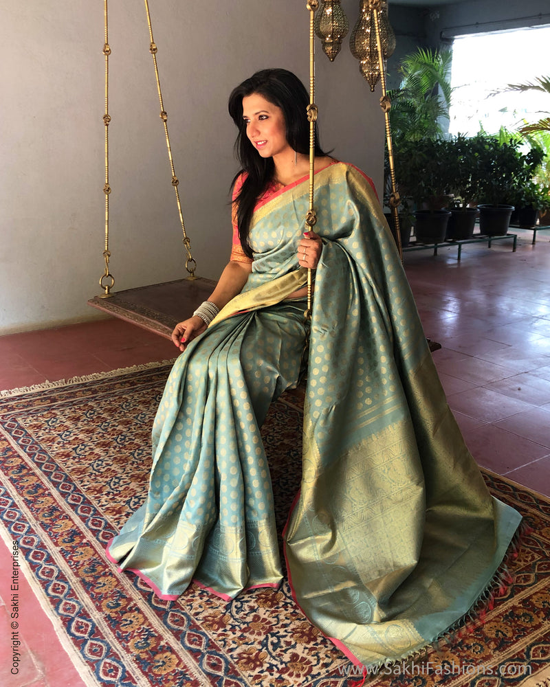 Ice Blue Embroidered Shimmer Organza Saree