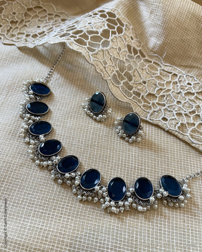 Dark Blue American Diamond Necklace Set at Rs 300/set | American Diamond  Necklace Set in Belgaum | ID: 20614566312