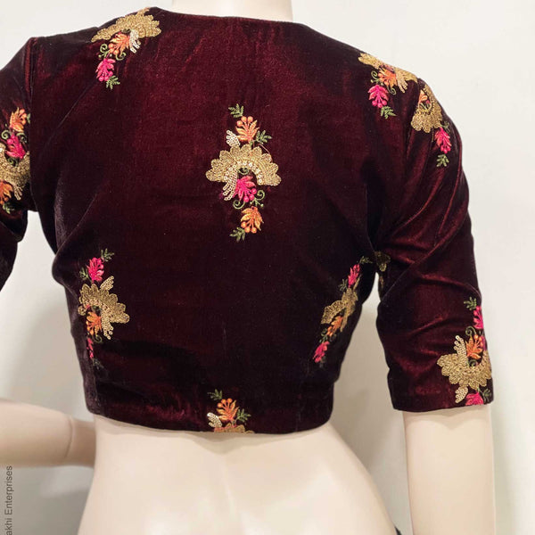 Maroon Velvet Blouse with Embroidery