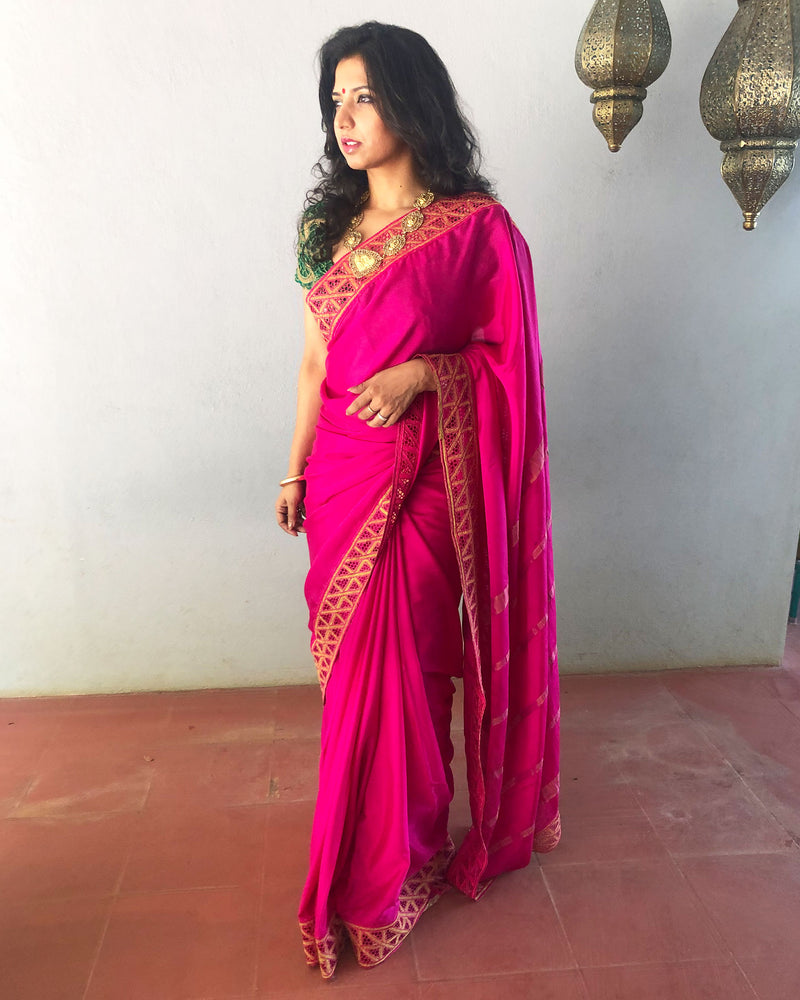 Buy Rani Pink Saree with Stones and Cut Dana Embroidery KALKI Fashion India