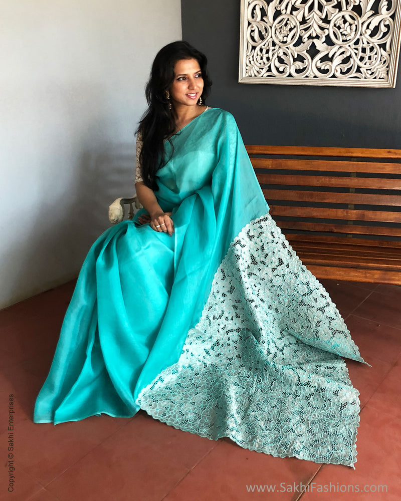 Hand Embroidered Organza Cutwork Saree with Rose Design – NawabiLehaja