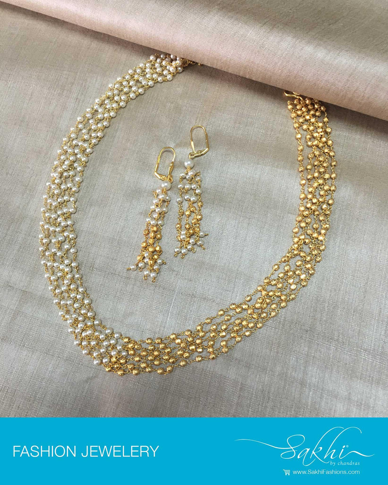 AJDP-6828 - Cream & Gold Pearl Mala