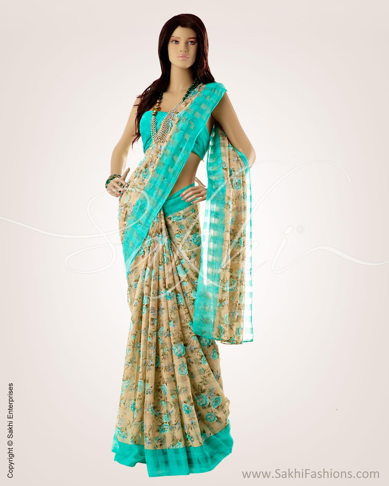 SFBGO-20471 - Green & Beige Jute Saree