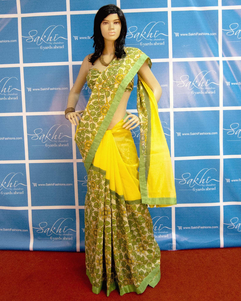 BGP-3384 - Yellow & Multi Pure Chanderi Saree