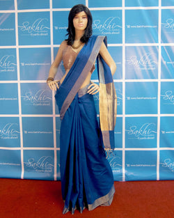 BGP-3436 - Blue & Gold Pure Dupion Silk Saree