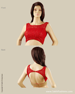 BLO-13981 - Red & Gold Pure Silk Blouse