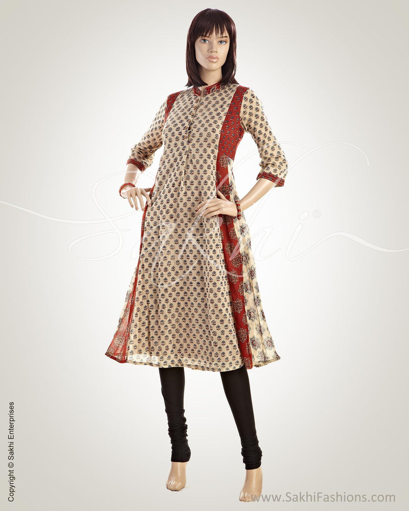 CDO-10204 - Beige & Red Pure Cotton Ajrakhmul