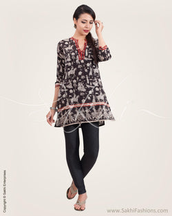 CDP-1366 - Black & Multi Silk & Cotton Kurthi