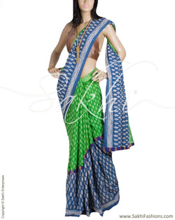 DPP-7008 - Green & Blue Pure Cotton Saree