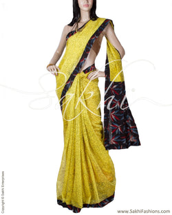 DPP-9759 - Yellow & Blue Pure Chanderi  Saree