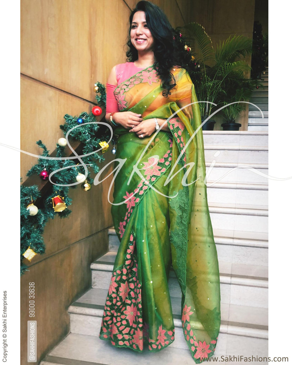 Pink Blouse Green Saree - Buy Pink Blouse Green Saree online in India