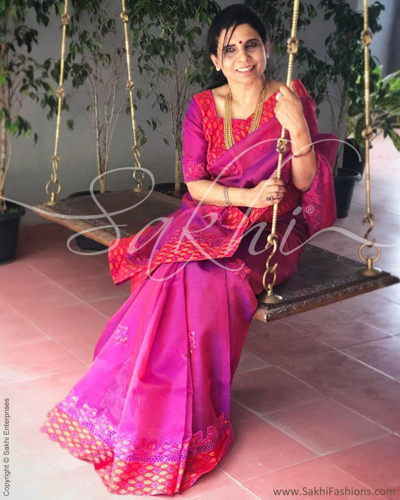 Lollipop Violet Silk Saree And Blouse Piece – paanericlothing