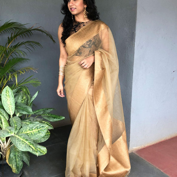 Gold color uppada plain silk sarees