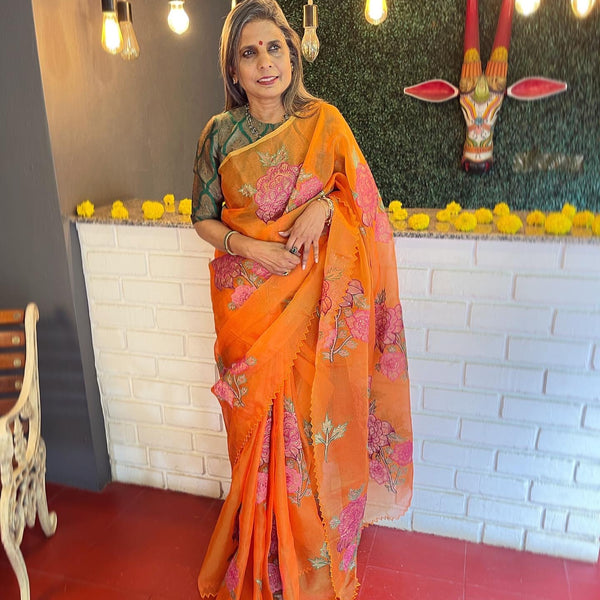 Buy Amber Orange Organza Saree online-Karagiri – Karagiri Global