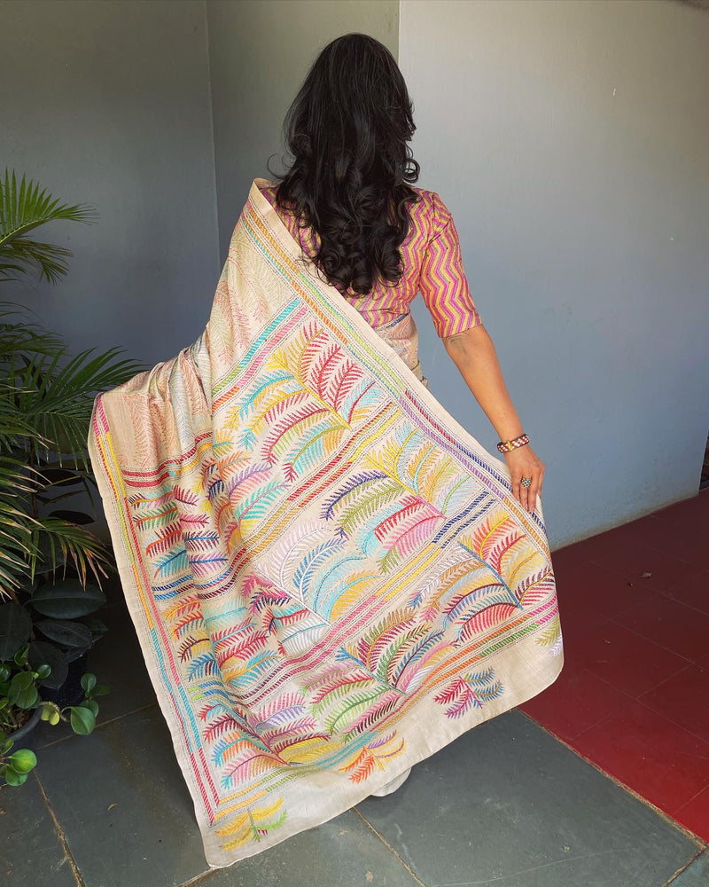 EE-V13678 Kantha Tussar Sari