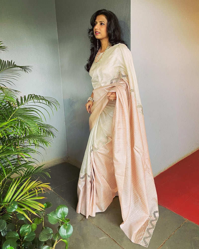 EE-V12288 Cutwork Tussar Sari