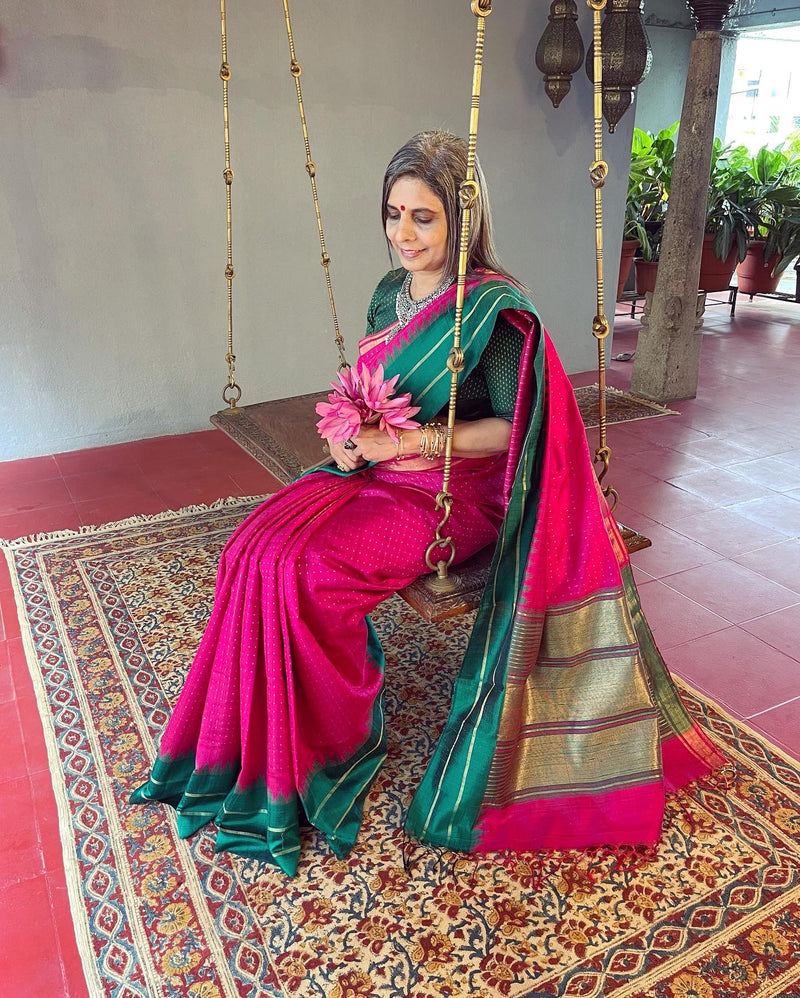 Traditional Khan Saree In Two Color Bluish Green : The Morani Fashion