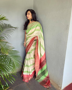 EE-V03162 Tussar Geometric Sari